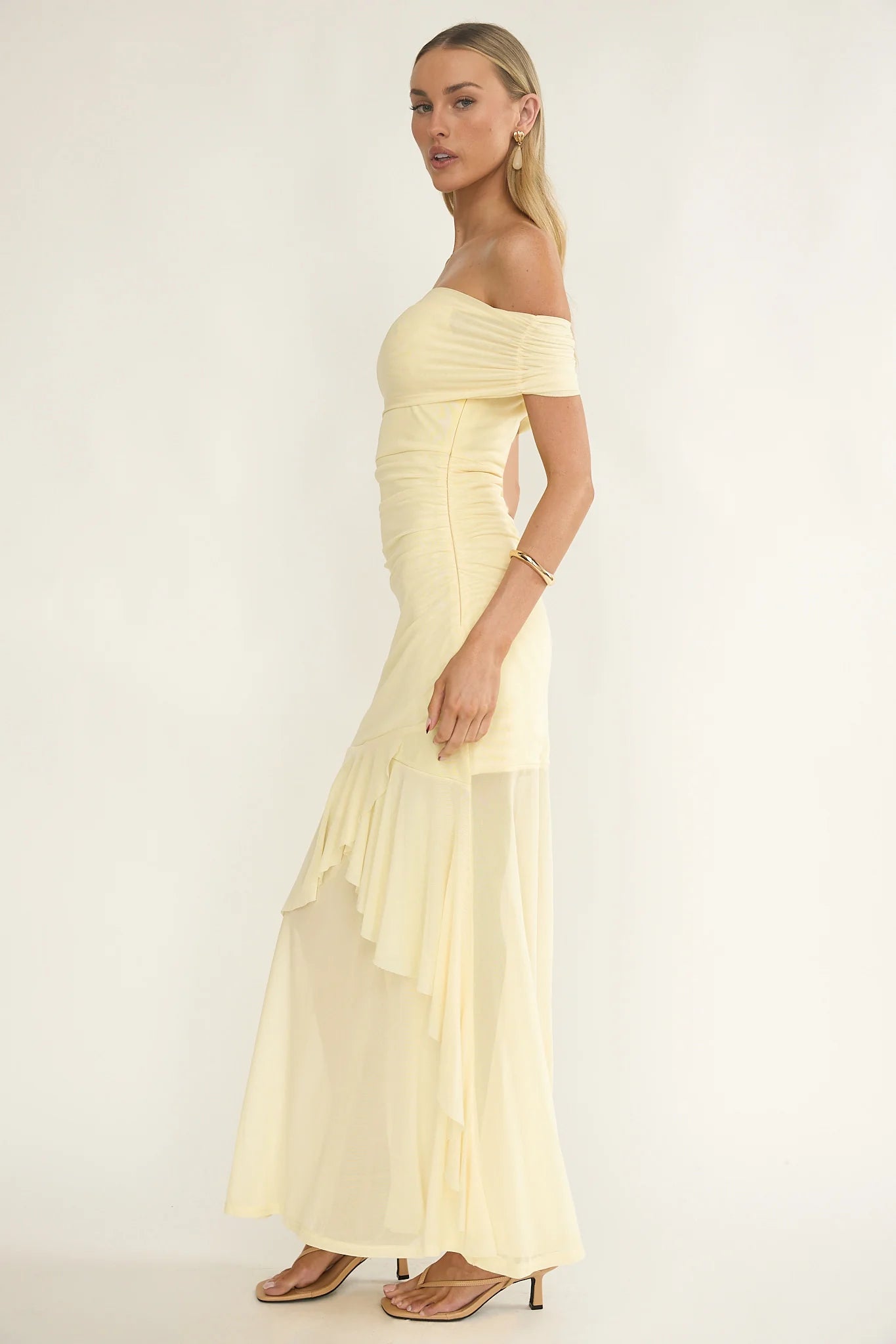 Kiarna Off-Shoulder Mesh Maxi Dress Butter