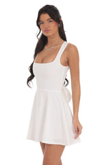Back Bow A-Line Dress in White