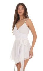 Wrap Dress in White Shimmer