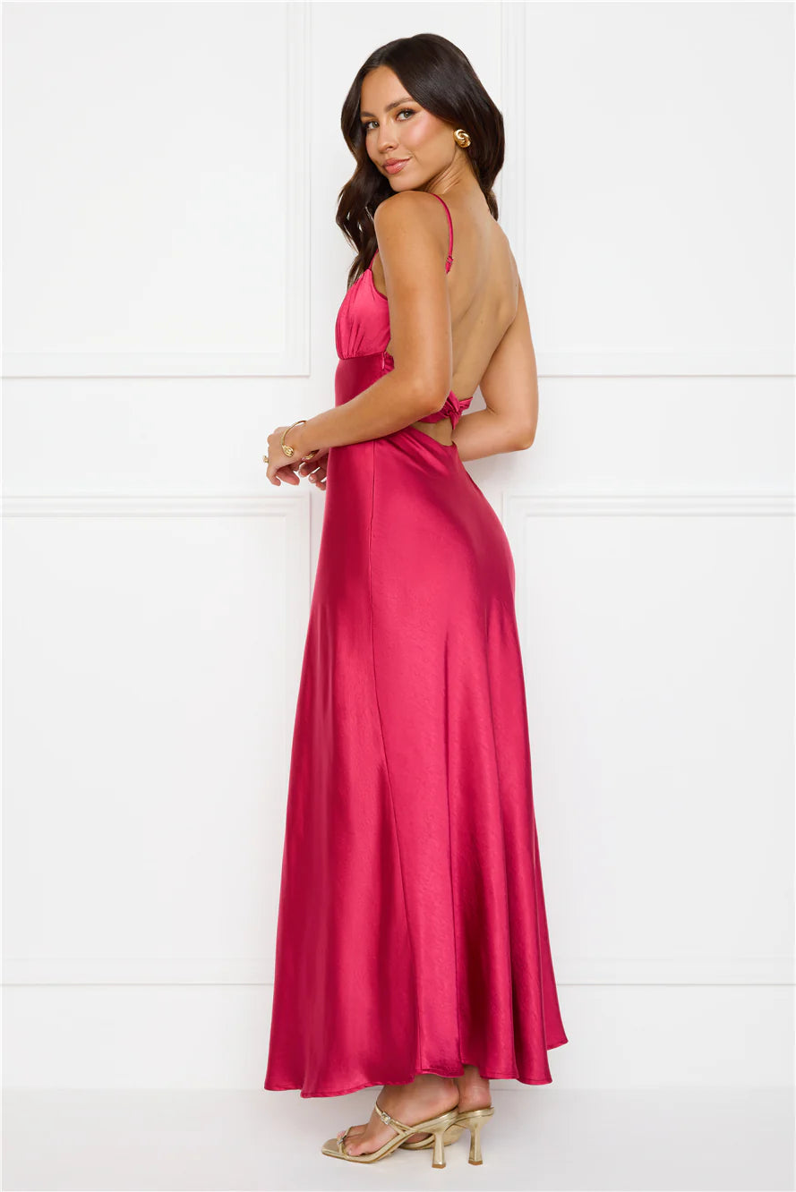 Empire Chic Satin Maxi Dress Burgundy