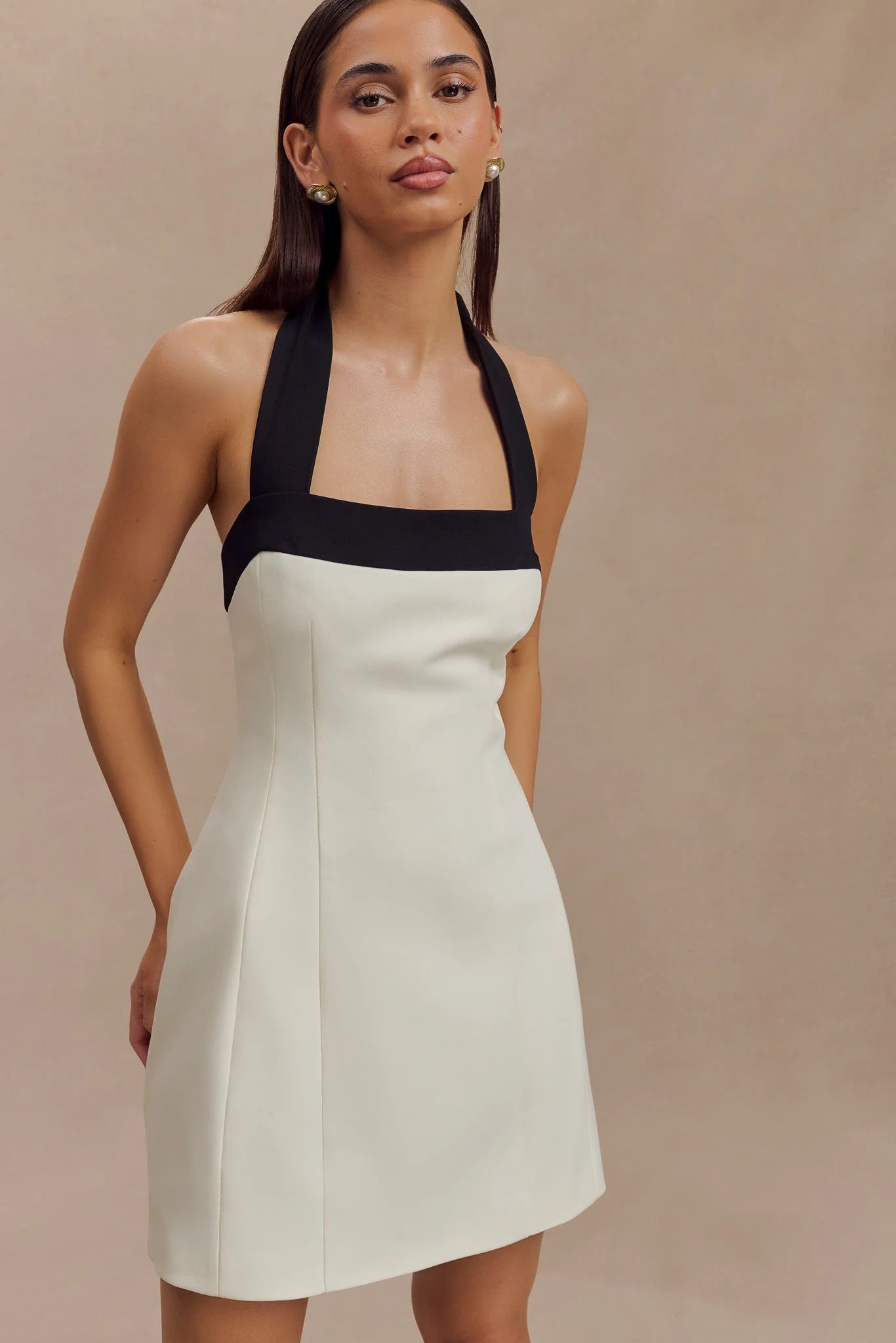 Cara Contrast Suiting Mini Dress - Black/White