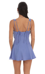 Chevron Double Bows Ruffle Dress in Periwinkle
