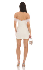 Off Shoulder Tulle Bodycon Dress in White