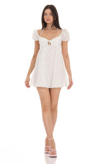 Eyelet Puff Sleeve Babydoll Dress in White