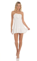 Dotted Strapless Corset Dress in White