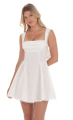 Embroidered Strap Fit and Flare Dress in White
