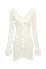 Karolina Knit Mini Dress With Frill - White