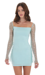 Sequin Long Sleeve Dress in Sky Blue