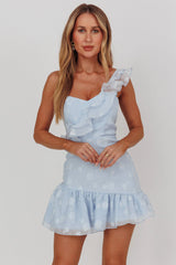 Minka One-Shoulder Ruffle Mini Dress Blue