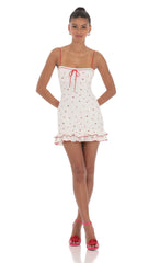 Floral Eyelet Ruffle Dress in White