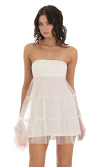Tulle Shimmer Babydoll Dress in White