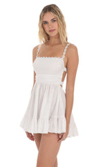 Floral Embroidered A-line Dress in White