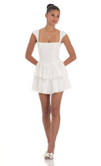 Wide Strap Ruffle Dress in White