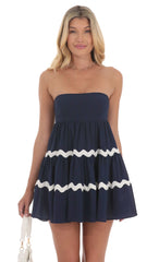 Wavy Stripe Babydoll Dress in Navy