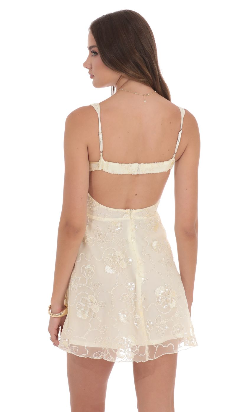 Sequin Embroidered A-Line Dress in Cream