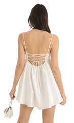 Floral Jacquard Baby Doll Dress in White