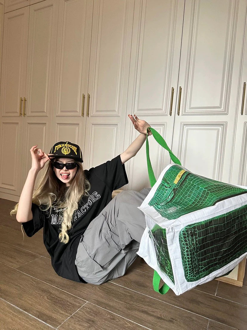 Grocery Bags Creative Parody Platinum Bag Print Woven Bag Full Take Down Birkin Fitness Casual Bag
