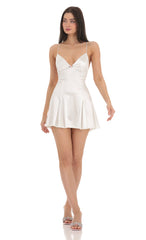 Satin A-line Dress in White