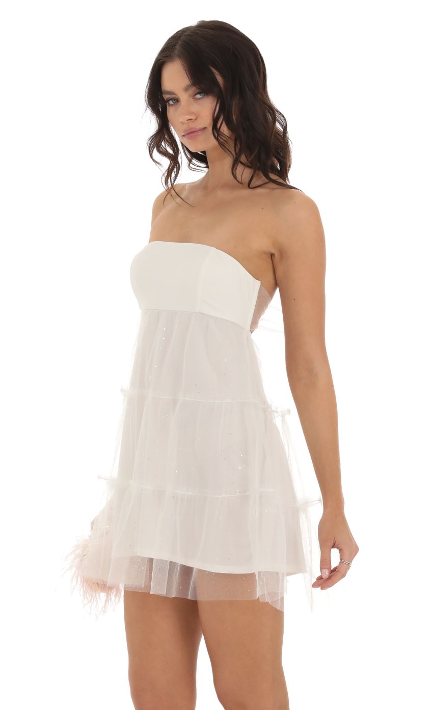 Tulle Shimmer Babydoll Dress in White