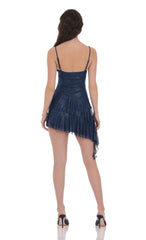 Foil Mesh Tassel Dress in Blue