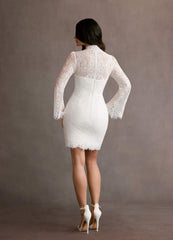 Diamond White Sheath High Neck Lace Dress