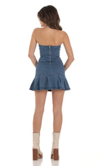 Strapless Pleated Dress in Denim