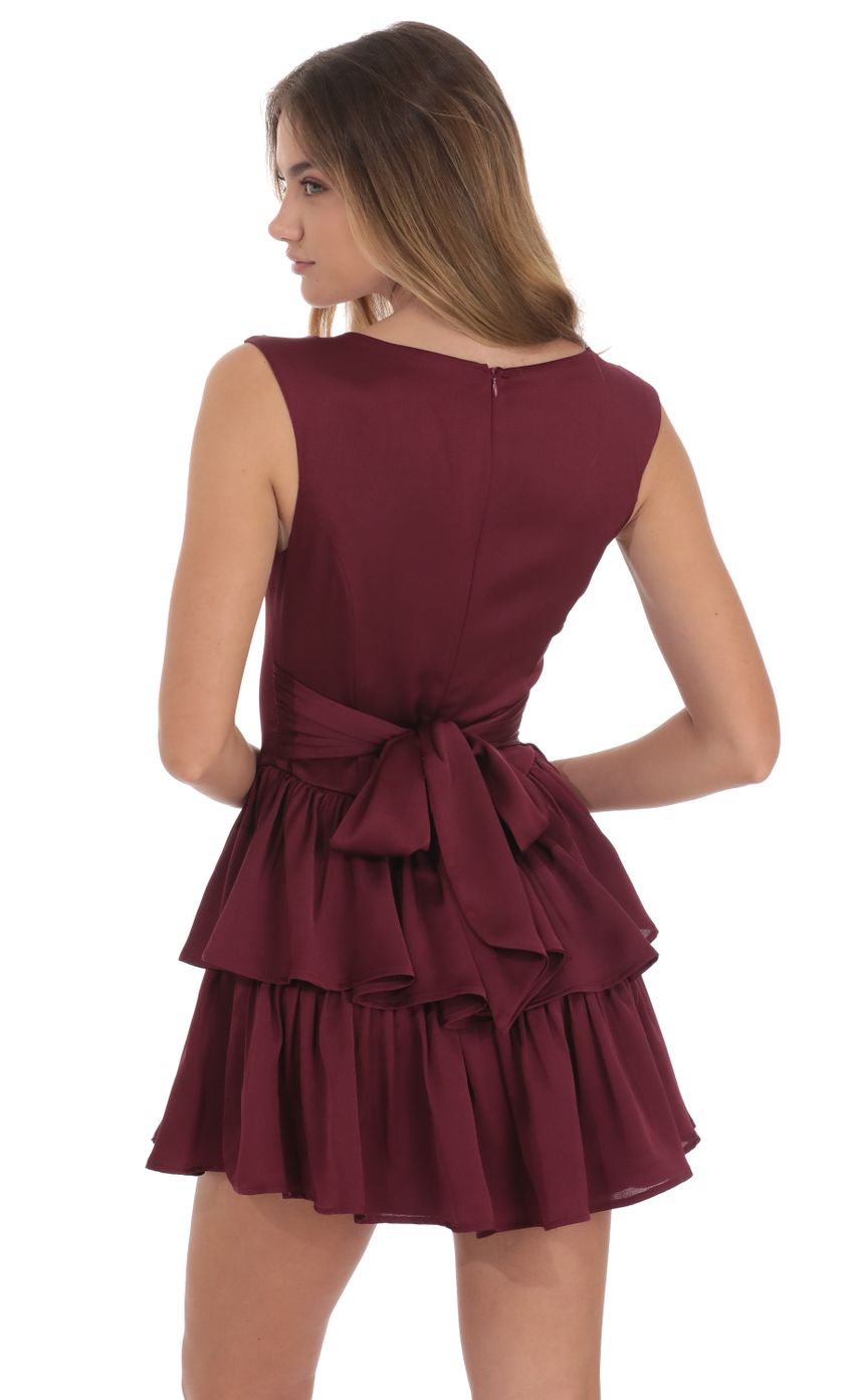 Wide Strap Ruffle Dress in Burgundy