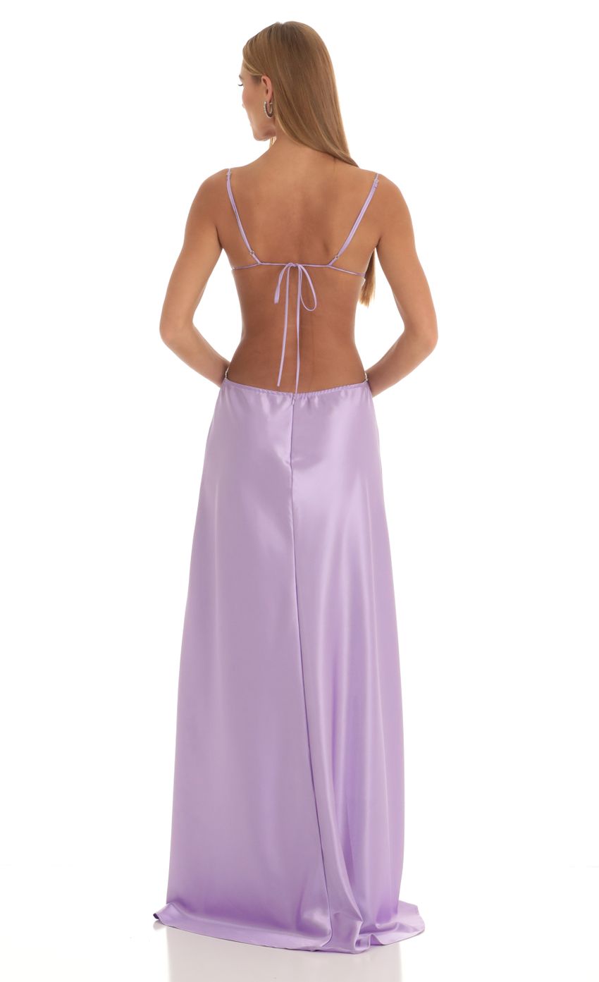 Satin Rhinestone Maxi Dress in Purple