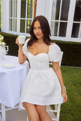Whispering Luxe Short Sleeve Mini Dress White
