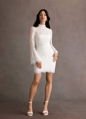 Diamond White Sheath High Neck Lace Dress