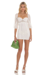 Floral Embroidered Chiffon Dress in White