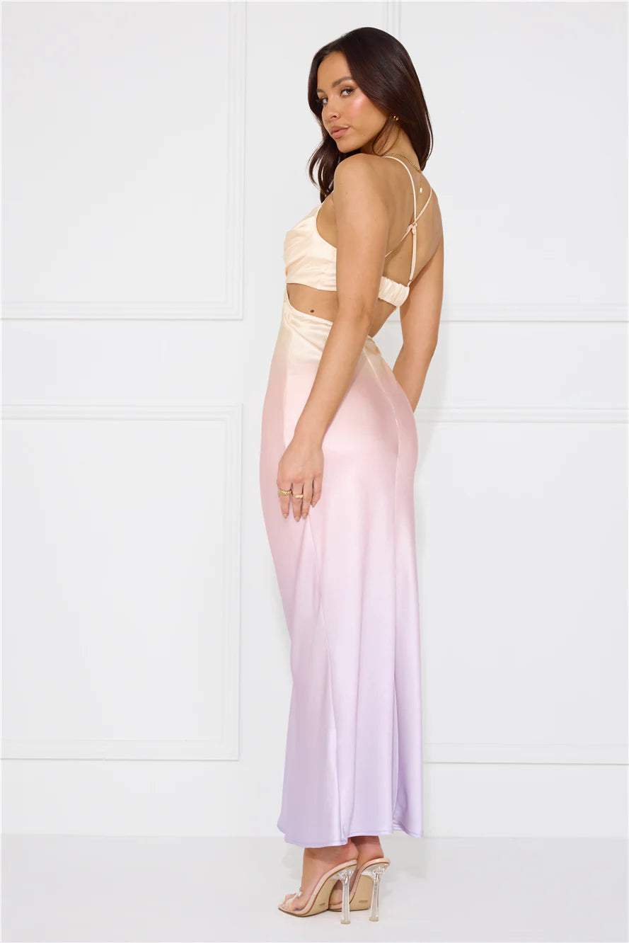 Rainbow Glare Satin Maxi Dress Print