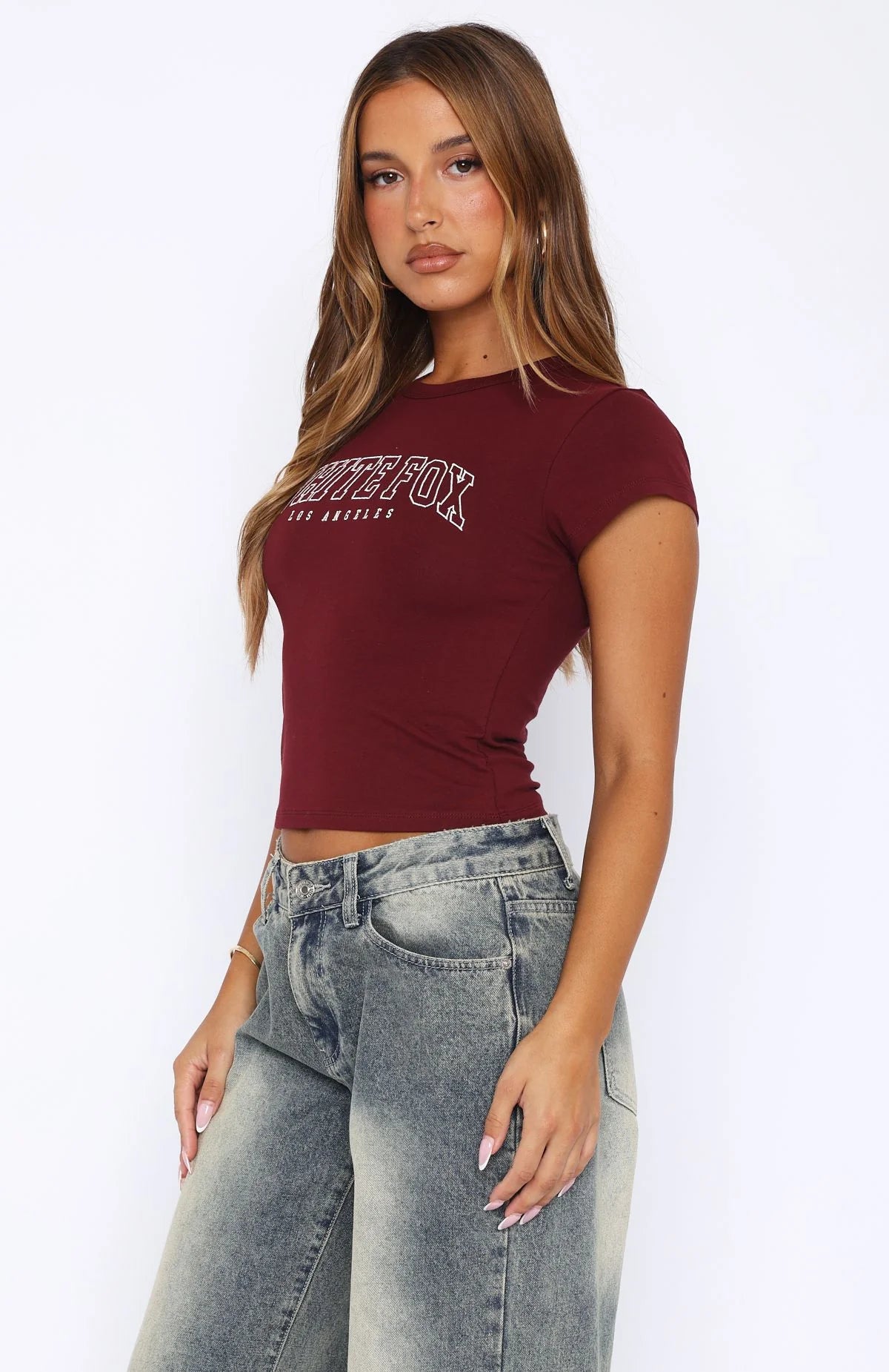 Let's Get Started Baby Tee Burgundy