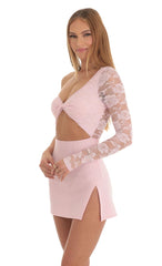 Lace One Shoulder Dress in Pink