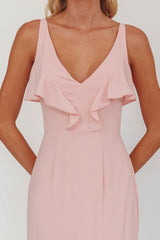 Firelights Ruffle Trim Maxi Dress Pink