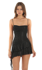 Hadleigh Shimmer Mesh Tassel Dress in Black