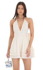 Open Back Halter Dress in White