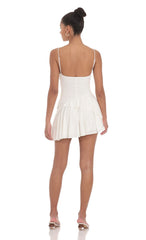 Cowl Neck Asymmetrical Ruffle Dress in White