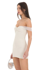 Off Shoulder Tulle Bodycon Dress in White