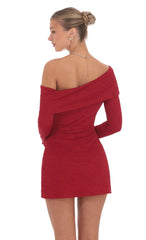 Lace Off Shoulder Dress in Red