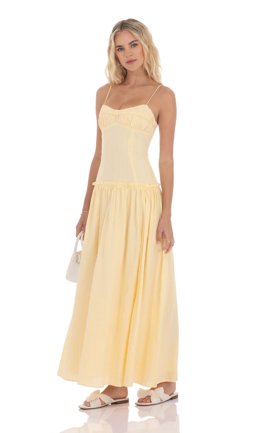 Embroidered Striped Maxi Dress in Yellow