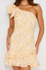 Selene One Shoulder Mini Dress Yellow
