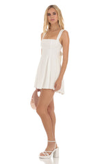 Back Bow Fit and Flare Dress in White