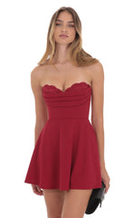 Lace Bust Flare Dress in Red