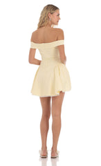 Off Shoulder Fit and Flare Dress in Yellow