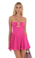 Corset Flare Dress in Hot Pink