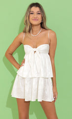 Jacquard Ruffle Dress in White