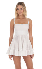 Floral Embroidered A-line Dress in White