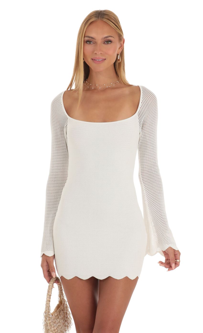 Crochet Bell Sleeve Dress in White