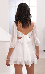 Ruffle Dress in White Sparkly Chiffon